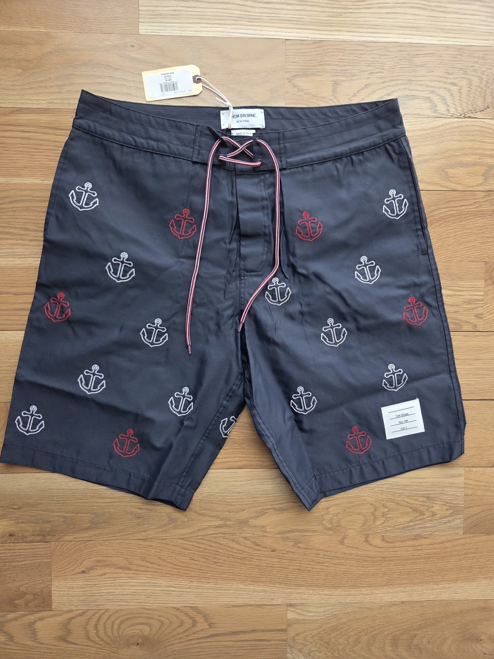 Thom Browne Navy Swim Shorts Embroidered Anchor Size 2